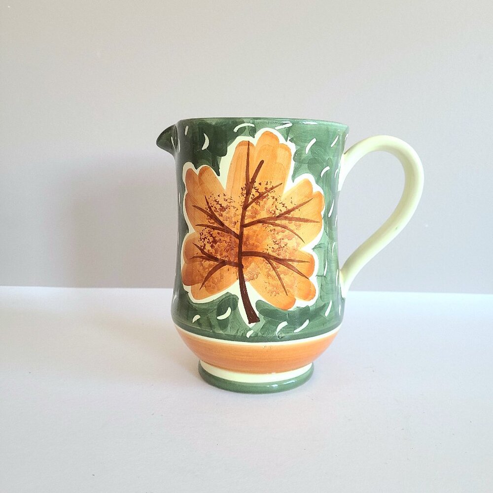 Deruta hand painted pitcher with leaf design. Made in Italy.